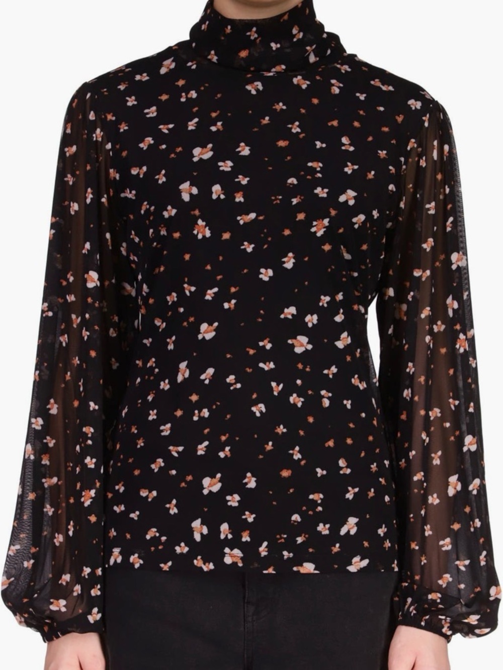 Sanctuary Black Floral Mesh Long-Sleeve Top